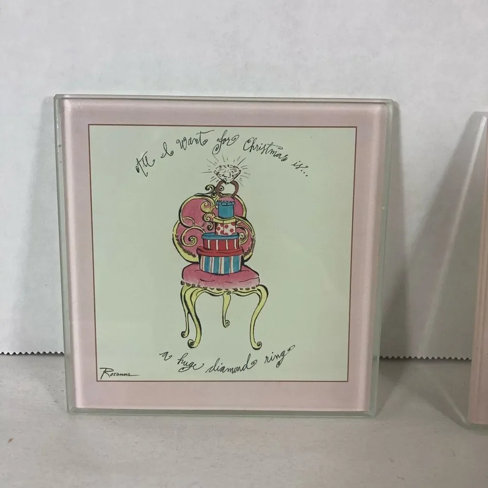 Rosanna Glass Coasters Set of 2 All I Want for Christmas Diamonds Shoes Square